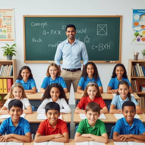 Diverse Classroom Poster with Teacher and 10 Students