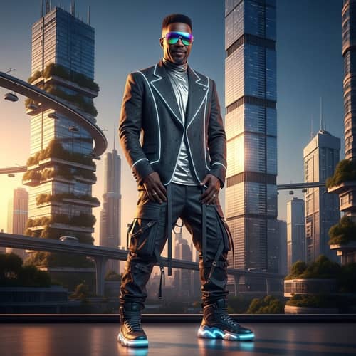 Futuristic Black Man in 2040 Urban Fashion | Confident Style