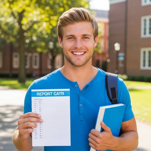 College Student with Blonde Hair and Blue Eyes Excels Academically