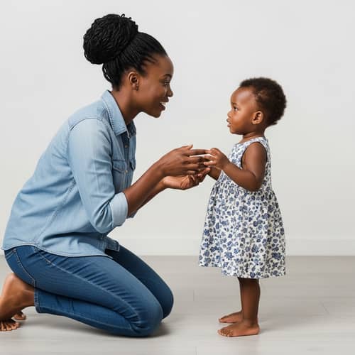 Empathetic African Caregiver Communicates with 3-Year-Old Girl