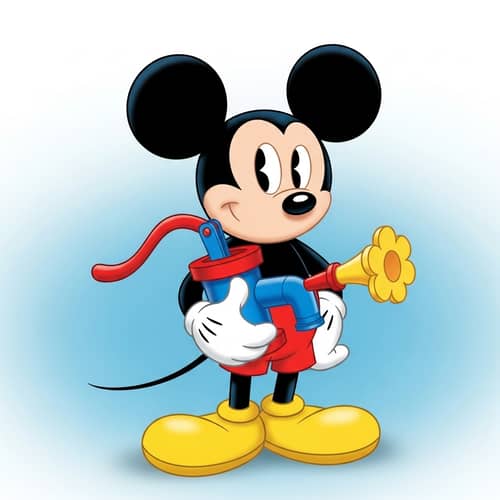 Friendly Cartoon Mouse with Water Pump - Playful Character Design