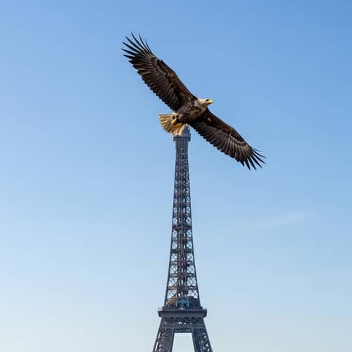 Eagle Soaring Over Eiffel Tower | Cityscape Harmony