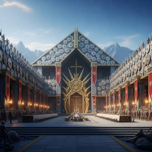 Valhalla Norse Mythology Hall Image | Realistic and Majestic Scene