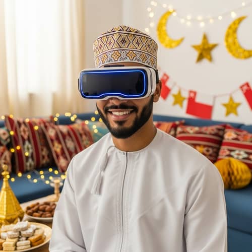 Omani Young Man Celebrating Eid in VR Glasses