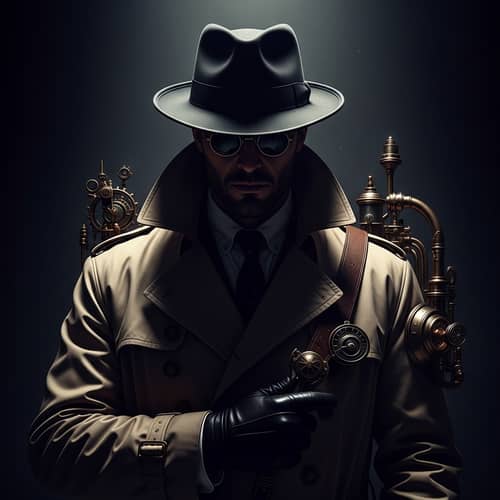 Enigmatic Film Noir Character with a Steampunk Twist
