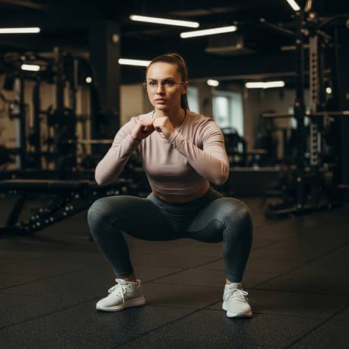Stylish Gym Fashion: Female Squatting Pose