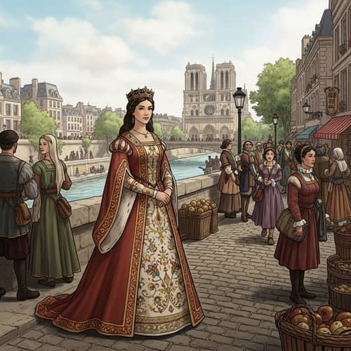 Hispanic Young Princess in High Middle Ages Attire overlooking Seine River | Paris