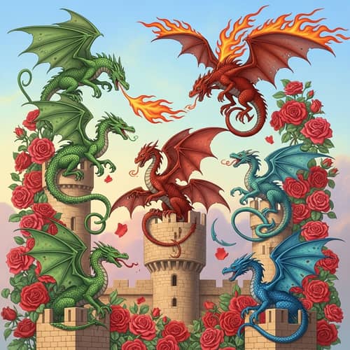 Celebrate Sant Jordi with Dragons and Roses - Festive Scene