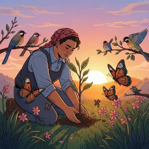 Tenderly Planting a Tree for Environmental Connection | Illustration