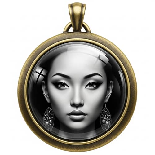 Imposing Round Antique Brass Pendant with Ethereal Glow