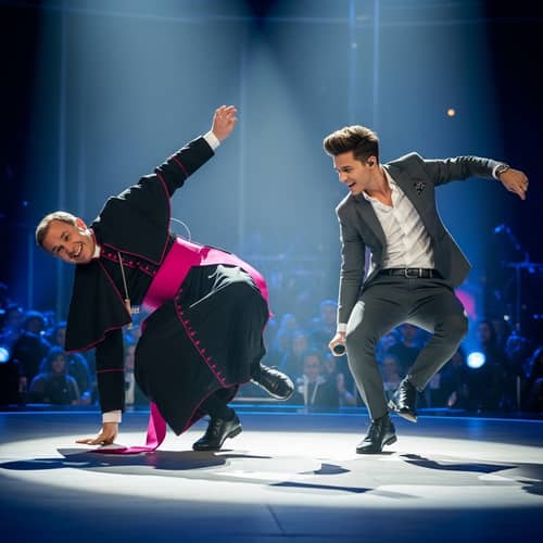 Religious Figure Breakdancing with Male Singer: Amazing Performance