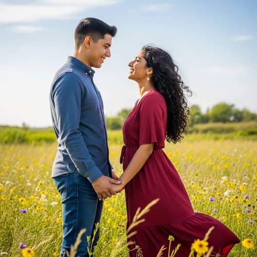 Cute Couple in a Sunny Meadow