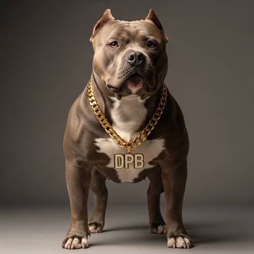 Gray American Bully Dog with Gold Chain Necklace | DPB Letters