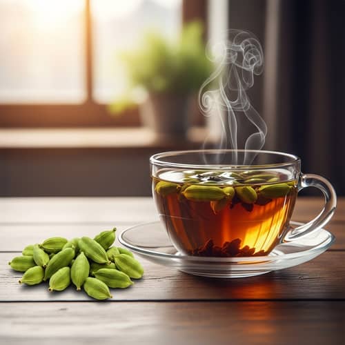 Aromatic Cardamom Tea Steeping on Rustic Wooden Table
