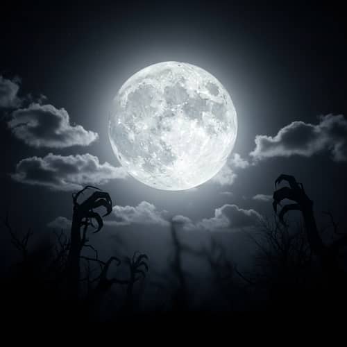 Eerie Full Moon Casting Creepy Shadows in Nighttime Sky