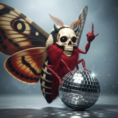 Unique Death Moth with Crimson Beard and Devil Horns