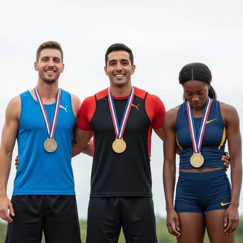 Diverse Athletes on Podium: Triumph and Disappointment