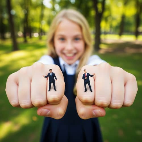 Whimsical Miniature Businessmen Pranked in Vibrant Park Setting