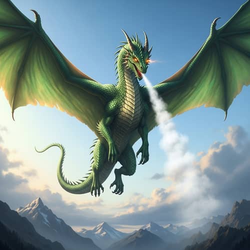 Majestic Dragon Spreading Wings Over Mountains