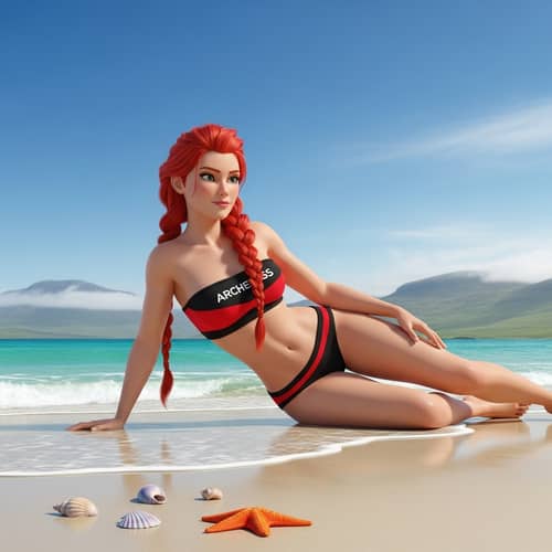 Fiery Red-Haired Archeress from Mythical Scottish Kingdom | Beach Scene Animation