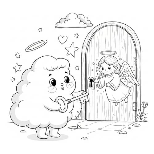 Whimsical Cloud Coloring Page | Heartwarming Illustration