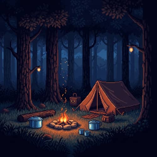 Dark Forest Camping Pixel Art