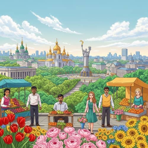 Iconic Kiev Landscapes with Lush Greenery and Vibrant Flowers