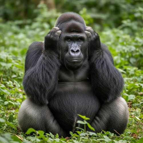 Majestic Gorilla: Hear No Evil in Lush Green Jungle