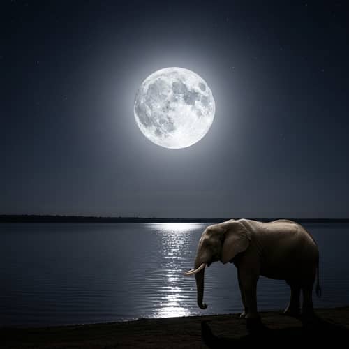 Majestic Elephant by Moonlit Water | Tranquil Night Scene