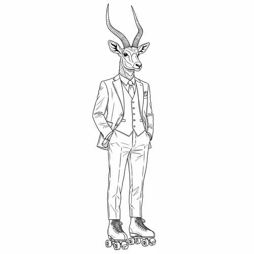 Antelope in Tailored Suit & Roller Skates Line Art