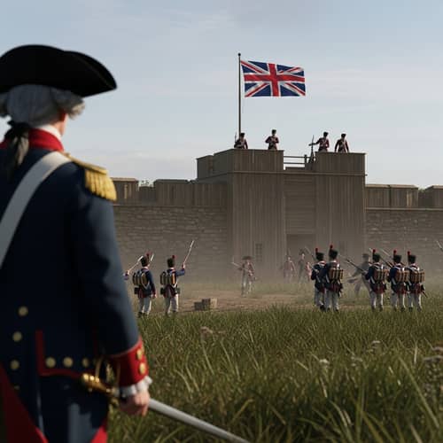 American Revolutionary War General at English Fort - Battle Scene