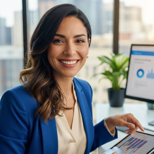 Joyful Hispanic Female Marketing Manager | Office Portrait