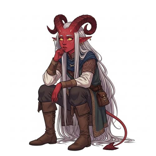 Young Tiefling with Long Hair | Intriguing Reddish-Skinned Character