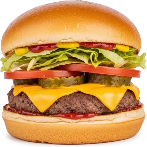 Mouth-Watering Gourmet Burger: Juicy Beef, Fresh Veggies & Cheese