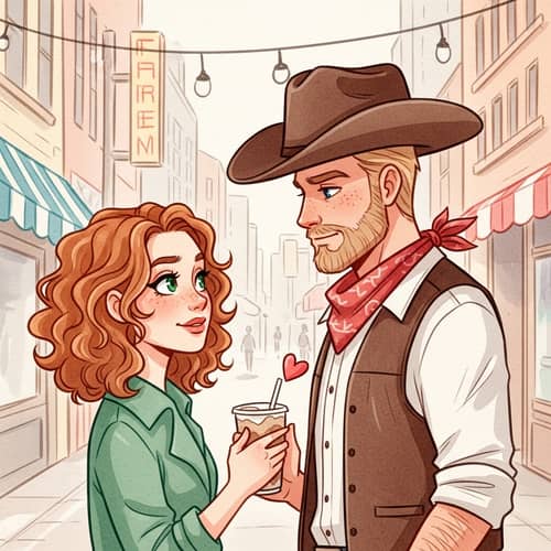 Whimsical Urban Romance Watercolor Painting - Love at First Sight