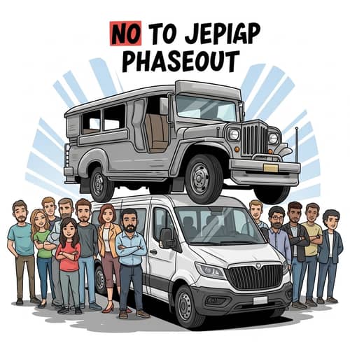 No to Jeepney Phaseout: Cartoonish Image with Diverse Group