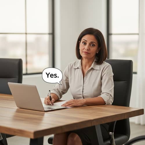 Reluctant Yes Illustration | Corporate Setting Artwork