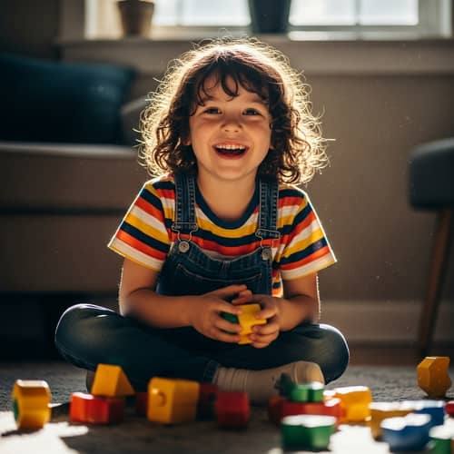 Playful 6 Year Old Giggling with Toys