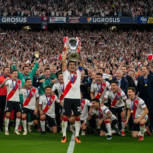 Triumphant White and Red Soccer Team Celebrating Championship Win