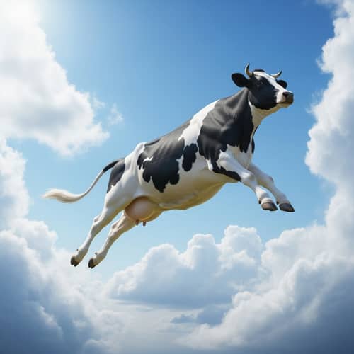 Flying Cow Illustration - Joyful And Free Sky Soaring Artwork