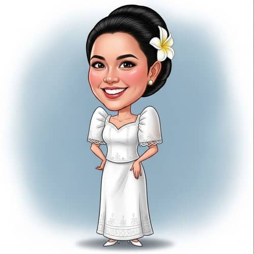 Female Character in Elegant Filipiniana Dress Caricature Style