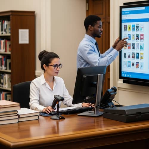 Modern Library Scene with Technology Integration