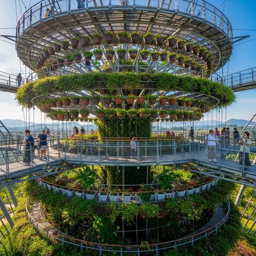 Aerial Garden Paradise: Exotic Plants & Hanging Flowers