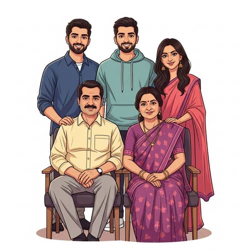 Charming Indian Family Cartoon Portrait