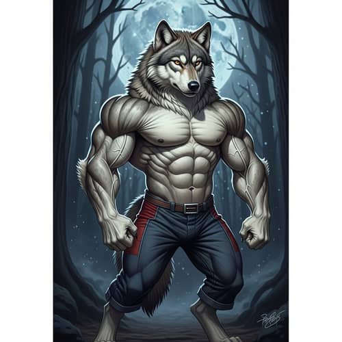 Muscular Wolf in Athletic Pose - Strength and Energy Displayed