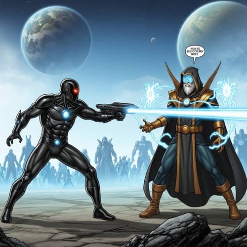Space Warrior vs Wise Peacekeeper Battle on Alien Planet
