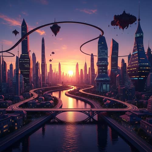Vibrant Abstract Cityscape with Peculiar Shapes and Colorful Lights