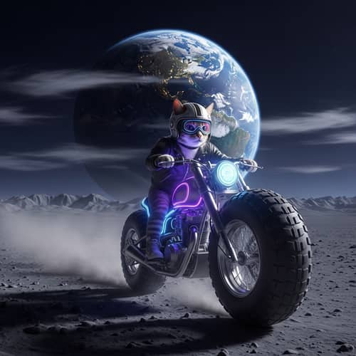 Cat Riding Motorcycle on Moon