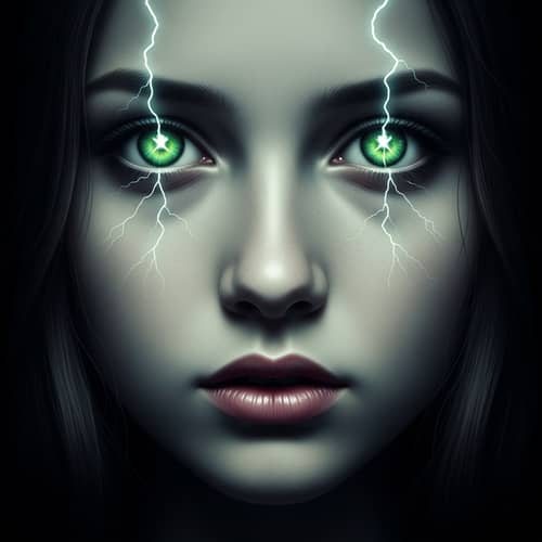 Eerie Ghost Girl with Striking Green Eyes