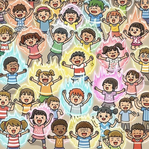 Captivating Cartoon Style Scene of Diverse Children Exercising